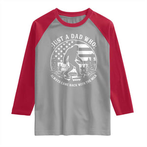 Just a Dad Who Came Back with the Milk Raglan Shirt Funny Bigfoot Father's Day Sasquatch TS02 Sport Gray Red Print Your Wear