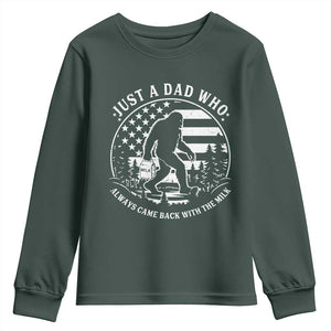 Just a Dad Who Came Back with the Milk Youth Sweatshirt Funny Bigfoot Father's Day Sasquatch TS02 Dark Forest Green Print Your Wear