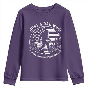 Just a Dad Who Came Back with the Milk Youth Sweatshirt Funny Bigfoot Father's Day Sasquatch TS02 Purple Print Your Wear