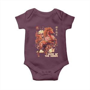 Year of the Horse Chinese New Year Baby Onesie Floral Zodiac Horse Lunar Festival TS02 Maroon Print Your Wear