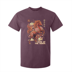 Year of the Horse Chinese New Year T Shirt For Kid Floral Zodiac Horse Lunar Festival TS02 Maroon Print Your Wear