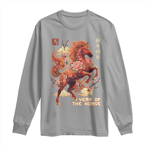 Year of the Horse Chinese New Year Long Sleeve Shirt Floral Zodiac Horse Lunar Festival TS02 Sport Gray Print Your Wear
