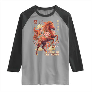 Year of the Horse Chinese New Year Raglan Shirt Floral Zodiac Horse Lunar Festival TS02 Sport Gray Black Print Your Wear