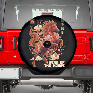 Year of the Horse Chinese New Year Spare Tire Cover Floral Zodiac Horse Lunar Festival TS02 Black Print Your Wear