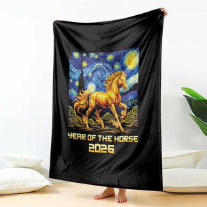 Year of the Horse Starry Night Inspired Graphic Throw Blanket Golden Horse Chinese Zodiac Art TS02 Print Your Wear