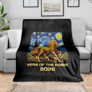 Year of the Horse Starry Night Inspired Graphic Throw Blanket Golden Horse Chinese Zodiac Art TS02 Print Your Wear