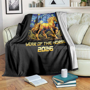 Year of the Horse Starry Night Inspired Graphic Throw Blanket Golden Horse Chinese Zodiac Art TS02 Print Your Wear