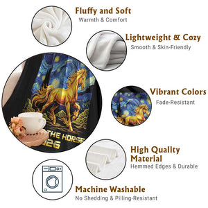 Year of the Horse Starry Night Inspired Graphic Throw Blanket Golden Horse Chinese Zodiac Art TS02 Print Your Wear