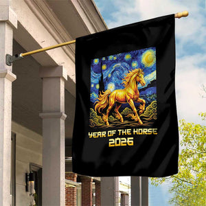 Year of the Horse Starry Night Inspired Graphic Garden Flag Golden Horse Chinese Zodiac Art TS02 Print Your Wear