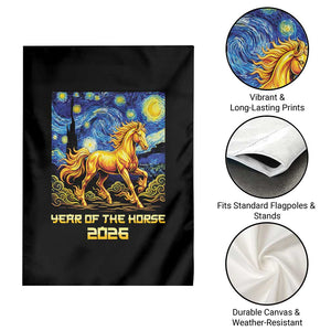 Year of the Horse Starry Night Inspired Graphic Garden Flag Golden Horse Chinese Zodiac Art TS02 Print Your Wear