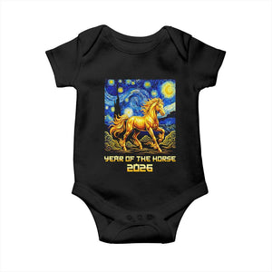 Year of the Horse Starry Night Inspired Graphic Baby Onesie Golden Horse Chinese Zodiac Art TS02 Black Print Your Wear