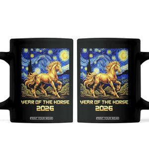 Year of the Horse Starry Night Inspired Graphic Coffee Mug Golden Horse Chinese Zodiac Art TS02 Black Print Your Wear