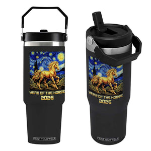 Year of the Horse Starry Night Inspired Graphic Flip Straw Tumbler Golden Horse Chinese Zodiac Art TS02 One Size: 30 oz Black Print Your Wear