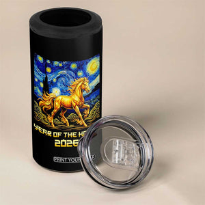 Year of the Horse Starry Night Inspired Graphic 4 in 1 Can Cooler Tumbler Golden Horse Chinese Zodiac Art TS02 Print Your Wear
