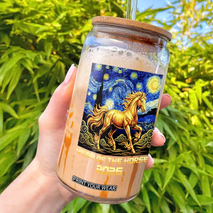 Year of the Horse Starry Night Inspired Graphic Glass Can Golden Horse Chinese Zodiac Art TS02 Black Print Your Wear