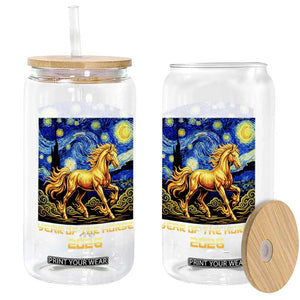 Year of the Horse Starry Night Inspired Graphic Glass Can Golden Horse Chinese Zodiac Art TS02 Print Your Wear