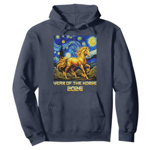 Year of the Horse Starry Night Inspired Graphic Hoodie Golden Horse Chinese Zodiac Art TS02 Navy Print Your Wear