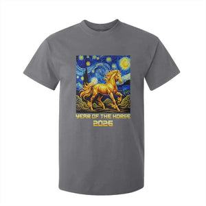 Year of the Horse Starry Night Inspired Graphic T Shirt For Kid Golden Horse Chinese Zodiac Art TS02 Charcoal Print Your Wear