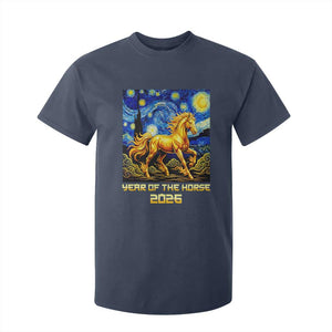 Year of the Horse Starry Night Inspired Graphic T Shirt For Kid Golden Horse Chinese Zodiac Art TS02 Navy Print Your Wear
