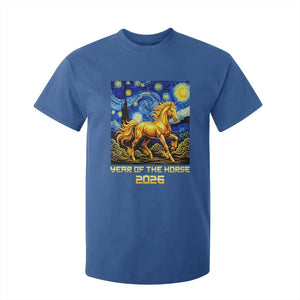 Year of the Horse Starry Night Inspired Graphic T Shirt For Kid Golden Horse Chinese Zodiac Art TS02 Royal Blue Print Your Wear