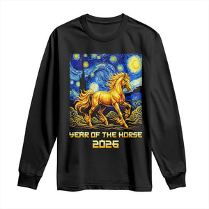 Year of the Horse Starry Night Inspired Graphic Long Sleeve Shirt Golden Horse Chinese Zodiac Art TS02 Black Print Your Wear