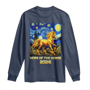 Year of the Horse Starry Night Inspired Graphic Long Sleeve Shirt Golden Horse Chinese Zodiac Art TS02 Navy Print Your Wear