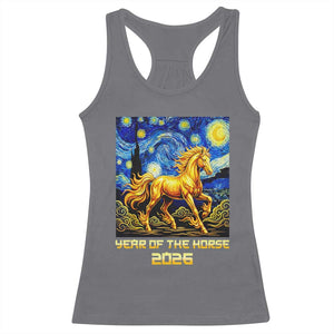 Year of the Horse Starry Night Inspired Graphic Racerback Tank Top Golden Horse Chinese Zodiac Art TS02 Charcoal Print Your Wear