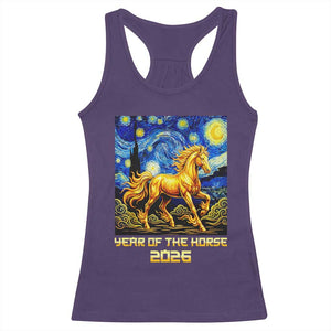 Year of the Horse Starry Night Inspired Graphic Racerback Tank Top Golden Horse Chinese Zodiac Art TS02 Purple Print Your Wear