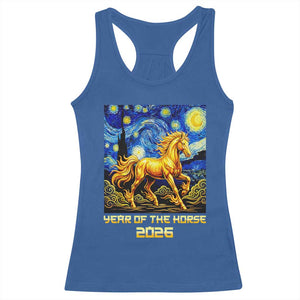 Year of the Horse Starry Night Inspired Graphic Racerback Tank Top Golden Horse Chinese Zodiac Art TS02 Royal Blue Print Your Wear