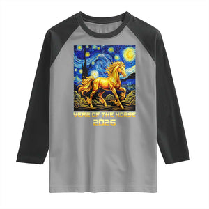 Year of the Horse Starry Night Inspired Graphic Raglan Shirt Golden Horse Chinese Zodiac Art TS02 Sport Gray Black Print Your Wear