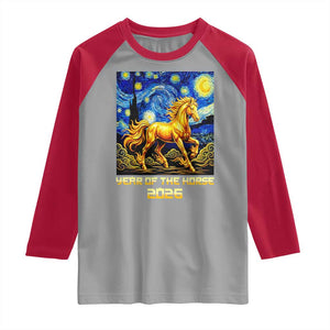 Year of the Horse Starry Night Inspired Graphic Raglan Shirt Golden Horse Chinese Zodiac Art TS02 Sport Gray Red Print Your Wear