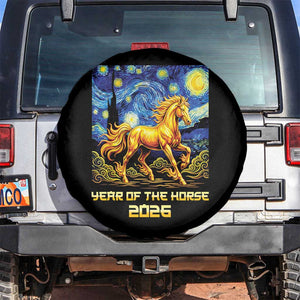 Year of the Horse Starry Night Inspired Graphic Spare Tire Cover Golden Horse Chinese Zodiac Art TS02 No hole Black Print Your Wear