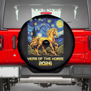 Year of the Horse Starry Night Inspired Graphic Spare Tire Cover Golden Horse Chinese Zodiac Art TS02 Black Print Your Wear