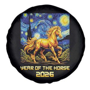Year of the Horse Starry Night Inspired Graphic Spare Tire Cover Golden Horse Chinese Zodiac Art TS02 Print Your Wear