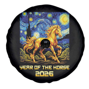 Year of the Horse Starry Night Inspired Graphic Spare Tire Cover Golden Horse Chinese Zodiac Art TS02 Print Your Wear