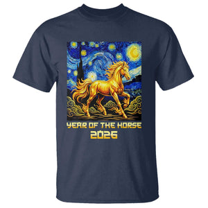 Year of the Horse Starry Night Inspired Graphic T Shirt Golden Horse Chinese Zodiac Art TS02 Navy Print Your Wear