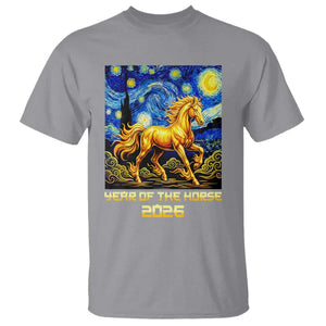 Year of the Horse Starry Night Inspired Graphic T Shirt Golden Horse Chinese Zodiac Art TS02 Sport Gray Print Your Wear