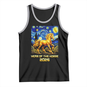 Year of the Horse Starry Night Inspired Graphic Tank Top Golden Horse Chinese Zodiac Art TS02 Black Athletic Heather Print Your Wear
