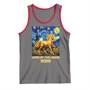 Year of the Horse Starry Night Inspired Graphic Tank Top Golden Horse Chinese Zodiac Art TS02 Deep Heather Red Print Your Wear