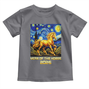 Year of the Horse Starry Night Inspired Graphic Toddler T Shirt Golden Horse Chinese Zodiac Art TS02 Charcoal Print Your Wear
