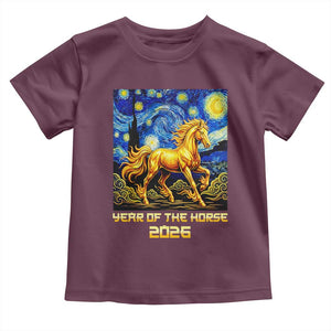 Year of the Horse Starry Night Inspired Graphic Toddler T Shirt Golden Horse Chinese Zodiac Art TS02 Maroon Print Your Wear