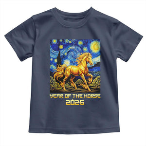 Year of the Horse Starry Night Inspired Graphic Toddler T Shirt Golden Horse Chinese Zodiac Art TS02 Navy Print Your Wear