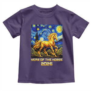 Year of the Horse Starry Night Inspired Graphic Toddler T Shirt Golden Horse Chinese Zodiac Art TS02 Purple Print Your Wear