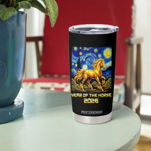 Year of the Horse Starry Night Inspired Graphic Tumbler Cup Golden Horse Chinese Zodiac Art TS02 Print Your Wear