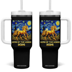 Year of the Horse Starry Night Inspired Graphic Tumbler With Handle Golden Horse Chinese Zodiac Art TS02 One Size: 40 oz Black Print Your Wear