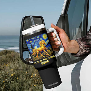 Year of the Horse Starry Night Inspired Graphic Tumbler With Handle Golden Horse Chinese Zodiac Art TS02 Print Your Wear