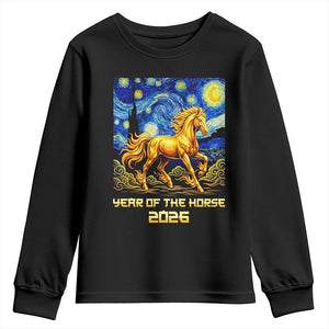 Year of the Horse Starry Night Inspired Graphic Youth Sweatshirt Golden Horse Chinese Zodiac Art TS02 Black Print Your Wear