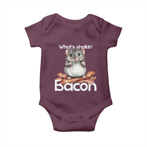 What is Shakin Bacon Funny Mouse Baby Onesie Pun Animal Humor TS02 Maroon Print Your Wear