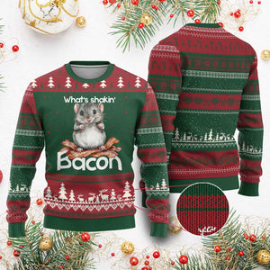 What is Shakin Bacon Funny Mouse Ugly Christmas Sweater Pun Animal Humor TS02 Red Green Print Your Wear