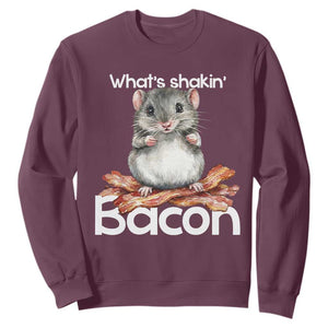 What is Shakin Bacon Funny Mouse Sweatshirt Pun Animal Humor TS02 Maroon Print Your Wear